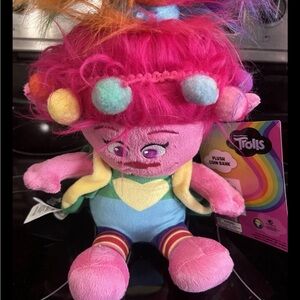 Trolls Plush coin bank with Pink Hair and Blue Outfit